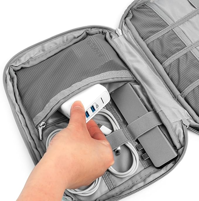 Pavilia Tech Organizer Case - Cable & Charger Storage, Travel Accessories for Men, Gray