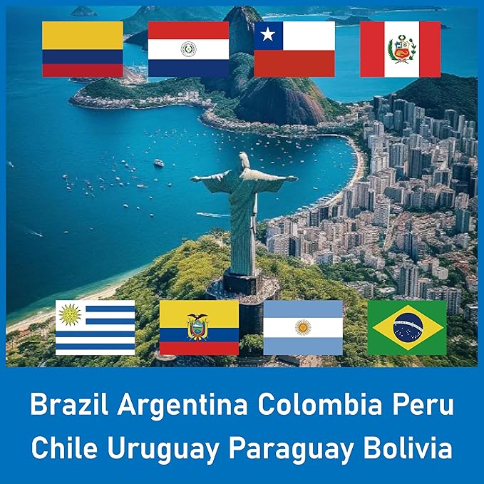SIM Card for 8 Countries in South America– Prepaid Data Plans | 2GB Daily Data,7 Days | High-Speed Internet | Ideal for Travelers