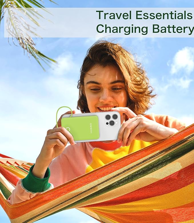 6000mah Ultra Slim Built in Cables Power Bank, Card Size Built in USB C Cords Battery Pack Portable Charger for Phones, 3 Output External Battery Pack Compatible with iPhone, Samsung, Deep Green