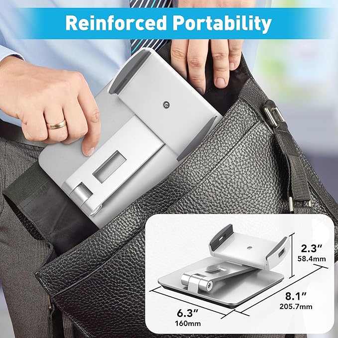 AboveTEK Business Kiosk Aluminum Tablet iPad Stand, 360° Swivel Tablet & Phone Holders for Any 4"-15.6" Display Tablets/Cell Phones/Portable Monitor, Sturdy for Store POS Office (Silver)