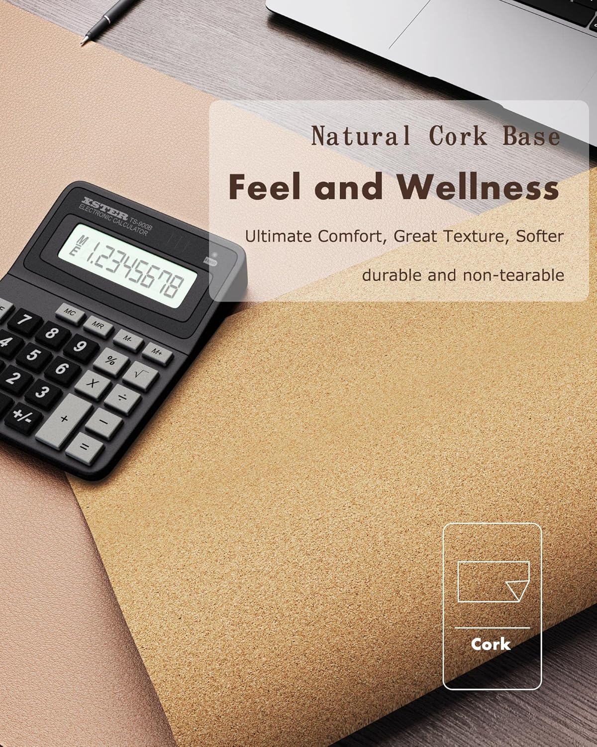 YSAGi Double-Sided Desk Mat, Eco Cork & Leather Desk Protector, Large Mouse Pad & Writing Pad for Office/Home (Apricot+Cork, 47.2" x 17")