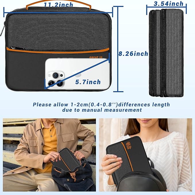 Electronics Organizer,Travel Cord Organizer Pouch, Portable Cable Organizer Bags, Waterproof Electronic Accessories Storage Case for Cables, Cords, Charger, Phone (Three Layer-Black)