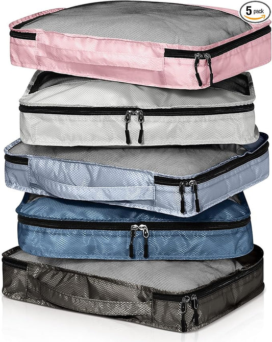 5 Pcs Packing Cubes for Suitcase Large Travel Cubes Carry on Luggage Organizer Bags for Clothes Accessories(L,Morandi)