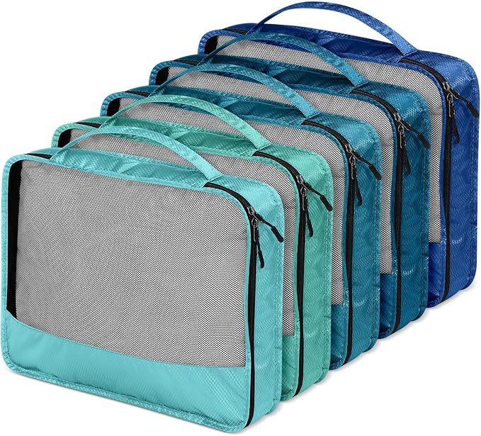 5 Pcs Packing Cubes for Suitcase Large Travel Cubes Carry on Luggage Organizer Bags for Clothes Accessories(L,Blue)