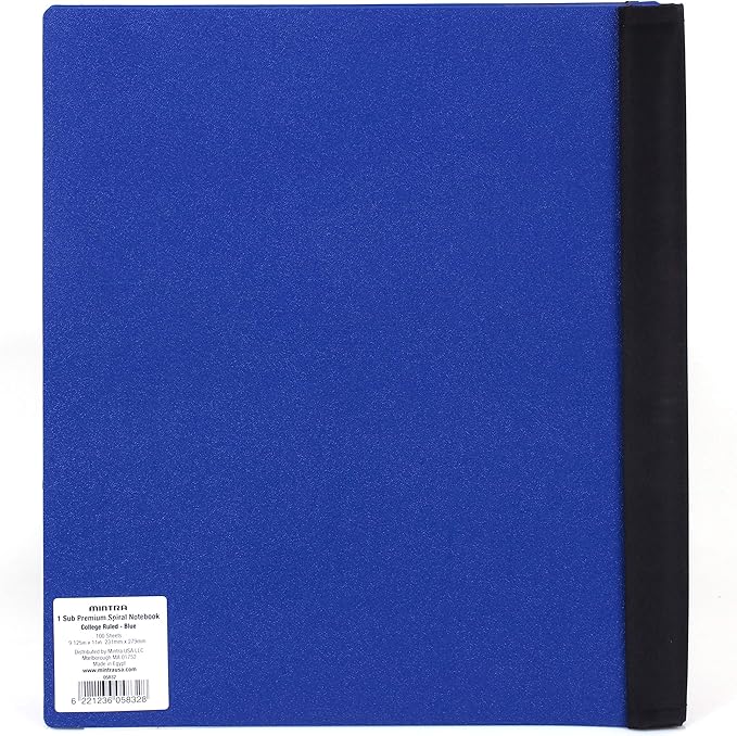 Mintra Office Durable PREMIUM Spiral Notebook, ((Blue, 1 Subject, 8.5in x 11in)), Fabric Covered Coils, No Snags, Removable Adjustable Pocket Dividers, Ruler, Organization, Customizable