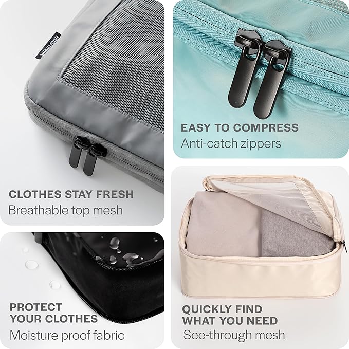 Compression Packing Cubes for Travel - Luggage Organizer Bags - Double Zipper Packing Cubes for Suitcases (4-Pack, Black)