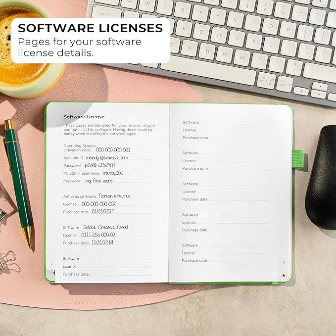 Clever Fox Password Book with alphabetical tabs. Internet Address Organizer Logbook. Medium Password Keeper for Website Logins (Green)