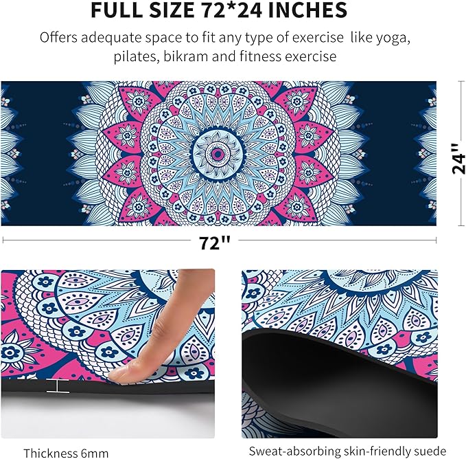 nuveti Yoga Mat Print Extra Thick TPE Non Slip Fitness Exercise Mat with Carrying Bag,72"x24" Extra Thick 6MM Exercise & Workout Mat for Yoga, Pilates Fitness and Floor Exercises