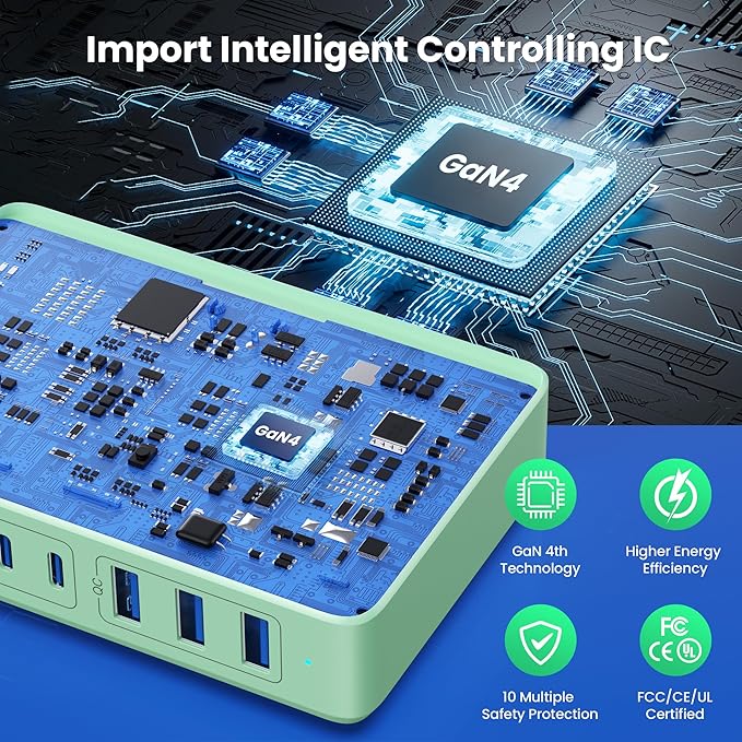 USB C Charger 300W USB C Charger Block, 8-Ports GaN IV Fast Charging Station Hub,PD 100W Laptop Charger Adapter,for MacBook Pro/Air/iPad/iPhone16/15/14/Apple Watch/DELL/Samsung for Home Office