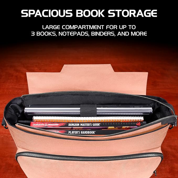 ENHANCE Collector's Edition RPG Player's Essentials DND Bag - Dragon Hide Exterior Messenger Bag Fits 2-4 Books, Binders, Dice & Accessories, with 17 inch Laptop Slot, Battlemap Straps (Dragon Pink)