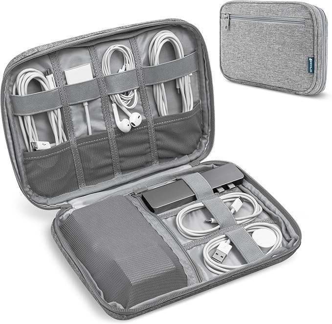 Pavilia Tech Organizer Case - Cable & Charger Storage, Travel Accessories for Men, Gray