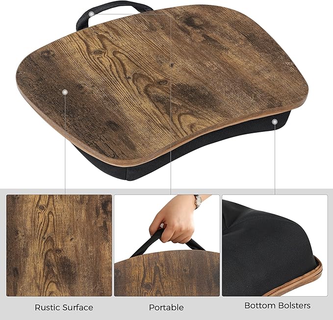 SONGMICS Lap Desk, Bed Tray, Laptop Table with Handle, Cushion, 12.6 x 15.7 x 3.1 Inches, Rustic Brown ULLD109B01