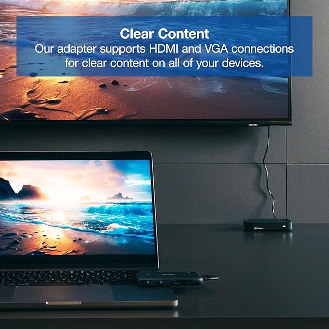 Verbatim Share My Screen Video Extender 1080p USB-C Wireless HDMI Transmitter and Receiver Display Adapter with USB Hub and Card Reader