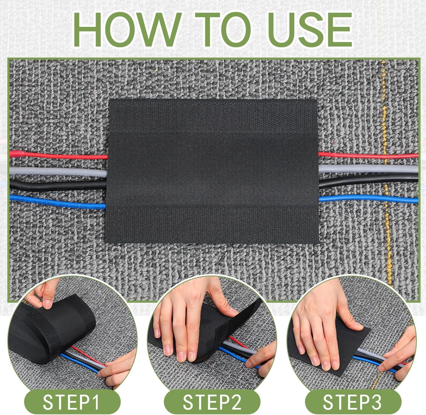 WILLBOND Carpet Cord Cover Cable Grip Floor Cover Cable Protector Management Only for Commercial Office Carpet(Black,196.85 ft)