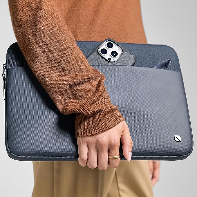 Incase A.R.C. Sleeve with ReSpun Recycled Polyester - 15 inch and 16 inch MacBook/Laptop & iPad/Tablet Case - Cushioned Faux Fur Lining, External Zippered Slip Pocket - Navy