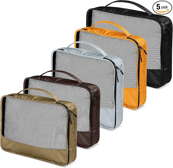 5 Pcs Packing Cubes for Suitcase Large Travel Cubes Carry on Luggage Organizer Bags for Clothes Accessories(Mixed,Apricot)