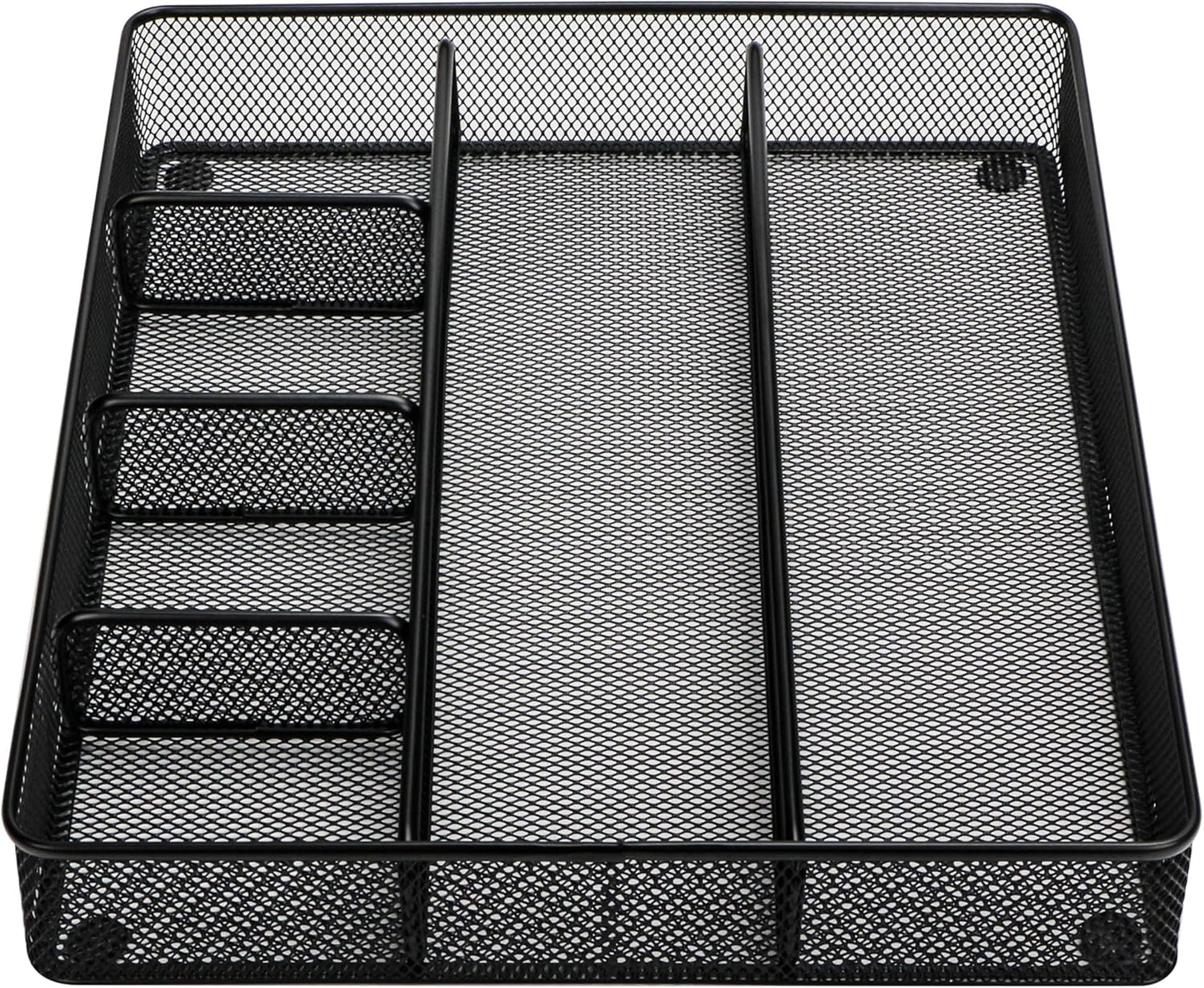 Annova Desk Top Organizer Tray for Office Organization - Metal Mesh - Storage Tray with Dividers for Pens, Desktop Accessories, Bathroom, Kitchen, Makeup and Office Supplies (Large, Black)