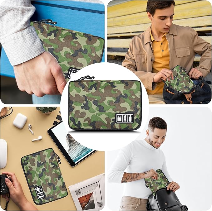 Electronics Organizer,Travel Cord Organizer Pouch, Portable Cable Organizer Bags,Travel Electronic Accessories Storage Case for Cables, Cords, Charger, Phone (CamouflageGreen)