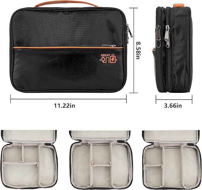 Electronics Accessories Organizer Bag, Waterproof Double Layer Travel Cable Organizer Case for Cords, Charger, Power Bank, Hard Drive, Mouse – Shockproof Tech Storage Pouch for Travel & Home (Black)