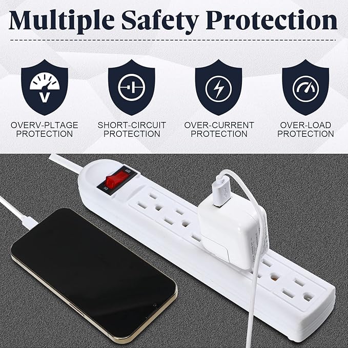Hoteam 10 Pcs Power Strip Bulk 6 Outlet Surge Protector Power Cord Electrical Extension Cord with Switch Low Profile Plug Flat for Home Office(4 ft,White)