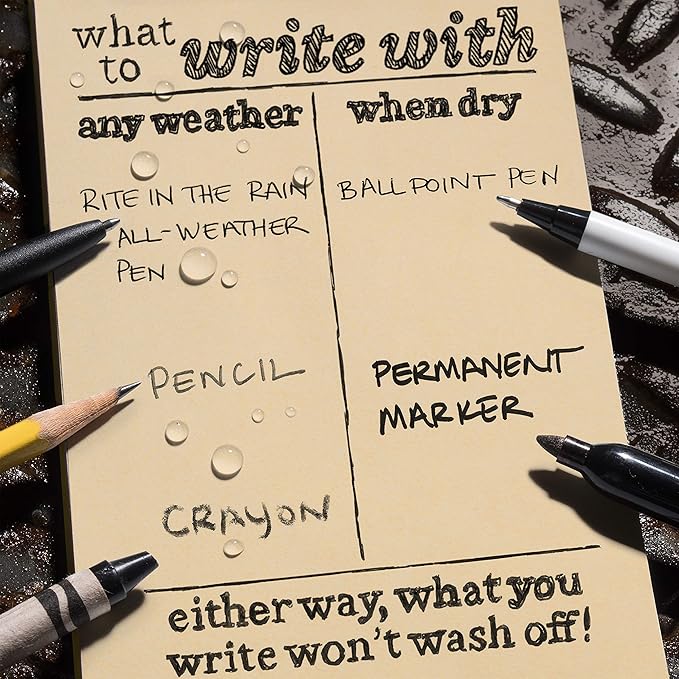 Rite in the Rain Weatherproof Top Spiral Notebook, 3” x 5”, Tan and Green Plaid Cover, Universal Pattern, 3 Pack (No. PL935T-3)