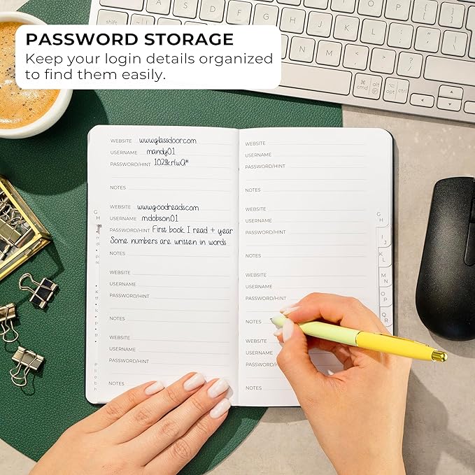 Clever Fox Password Book 2nd Edition – Hardcover Password Keeper with Alphabetical Tabs – Internet Address Notebook & Login Details Organizer Journal – 4.1x7.6” (Black)