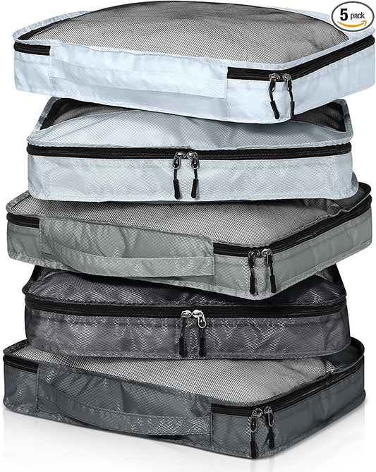 5 Pcs Packing Cubes for Suitcase Large Travel Cubes Carry on Luggage Organizer Bags for Clothes Accessories(L,Gray)