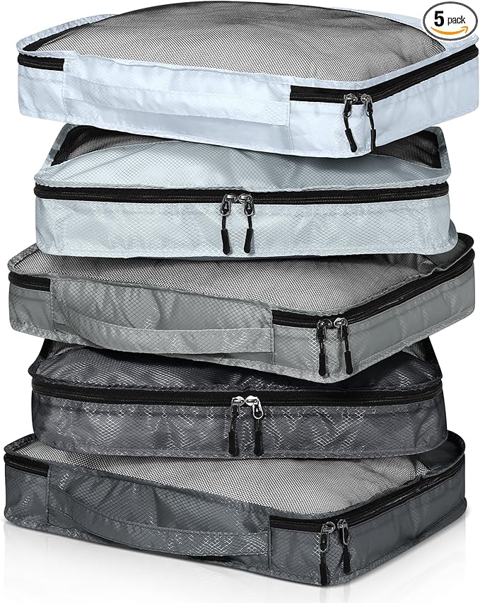 5 Pcs Packing Cubes for Suitcase Large Travel Cubes Carry on Luggage Organizer Bags for Clothes Accessories(S,Gray)