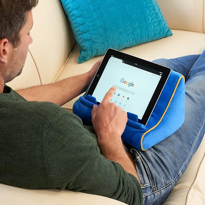 Gifts for Readers & Writers Book Pillow Tablet Stand for Bed Blue - Premium Cushioned Book Holder for Hands Free Reading, Stylish Tablet Holder for Bed, Kindle Pillow Stands & Lap Ipad Holders