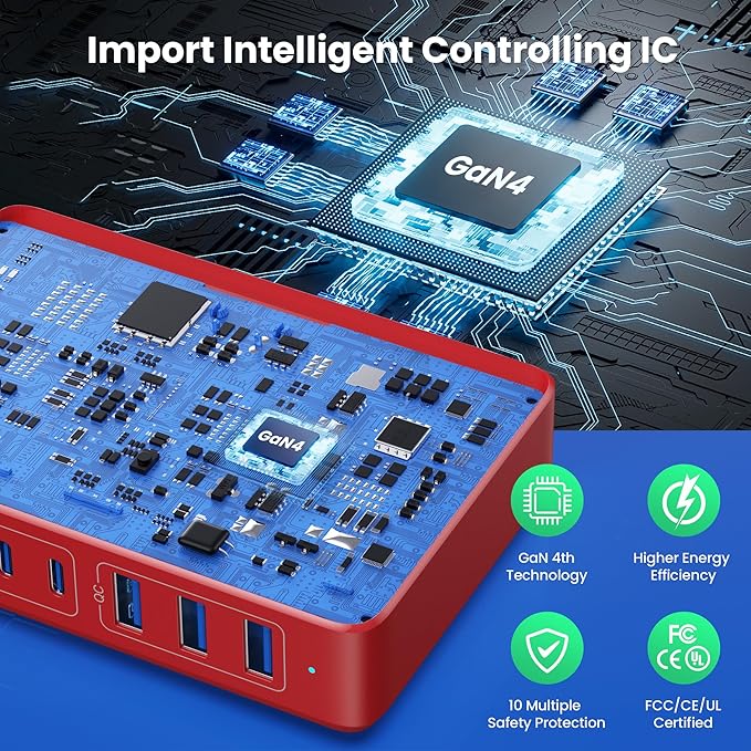 USB C Charger 300W USB C Charger Block, 8-Ports GaN IV Fast Charging Station Hub,PD 100W Laptop Charger Adapter,for MacBook Pro/Air/iPad/iPhone16/15/14/Apple Watch/DELL/Samsung for Home Office