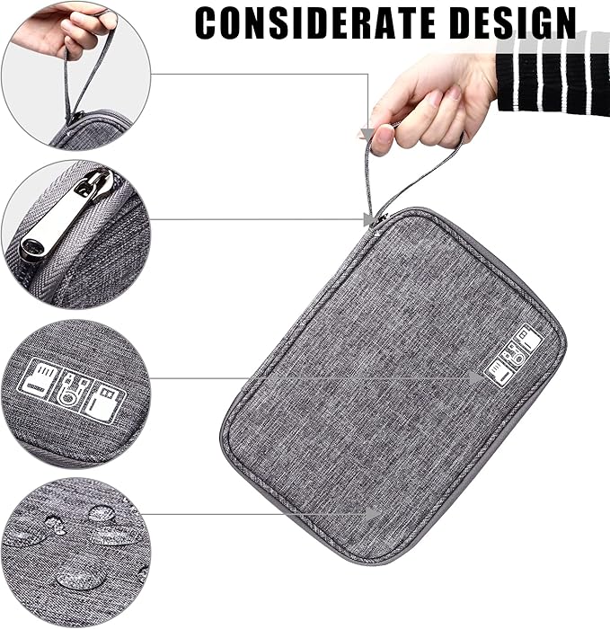 CILLA Travel Cord Organizer Case, Portable Waterproof Storage Bag for Charger, Cord, USB, Power Bank, Earphone, SD Card, Travel Essentials