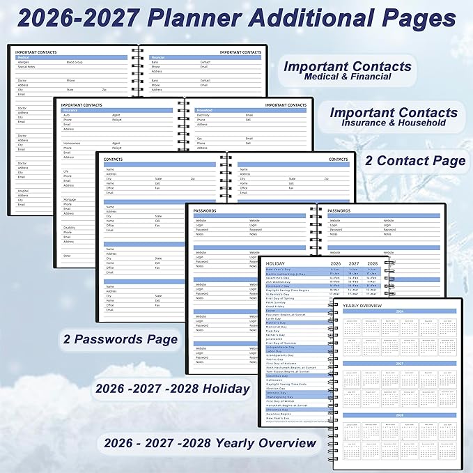 2026-2027 Monthly Planner (7.4'' x 9.6''), 18 Months Calendar Planner from Jan 2026-Jun 2027, Agenda 2026 with Pocket, 120GSM Paper, Black