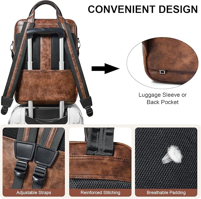 Shrrie Laptop Backpack for Women and Men, 15.6 Inch Vegan Leather Computer Backpack Professional Water-Resistant Casual Daypack for Work Business College Travel Office,Two-toned Brown