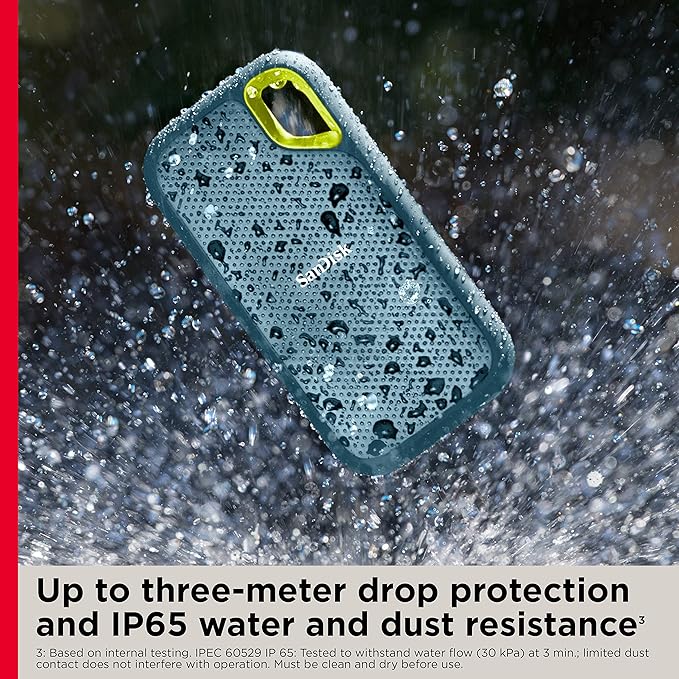 SanDisk 4TB Extreme Portable SSD - Up to 1050MB/s, USB-C, USB 3.2 Gen 2, IP65 Water and dust Resistance, Updated Firmware, Monterey - External Solid State Drive - SDSSDE61-4T00-G25M