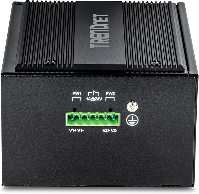 TRENDnet 26-Port Hardened Industrial Unmanaged Gigabit DIN-Rail Switch, TI-PG262, 16 x Gigabit PoE+ Ports, 8 x Gigabit RJ-45 Ports, 2 x SFP Ports, IP30, Lifetime Protection, Black