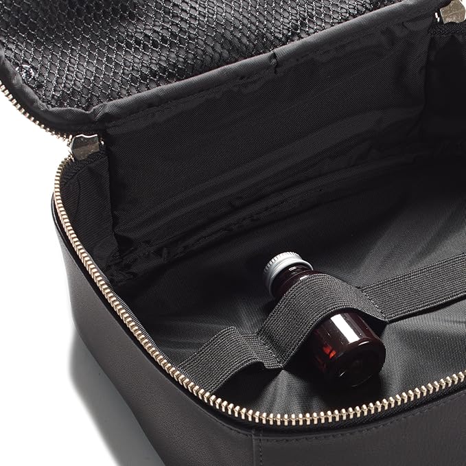 Leatherology Black Onyx Large Travel Organizer - Zipped mesh storage pocket, elastic loops for organization, double metal zipper