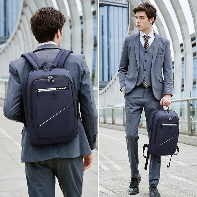 Caoroky knight Backpack Laptop Men 15.6 inch Slim Work Business Backpacks with USB Charging Port Mens Travel Bag Bookbag (Blue, Medium)