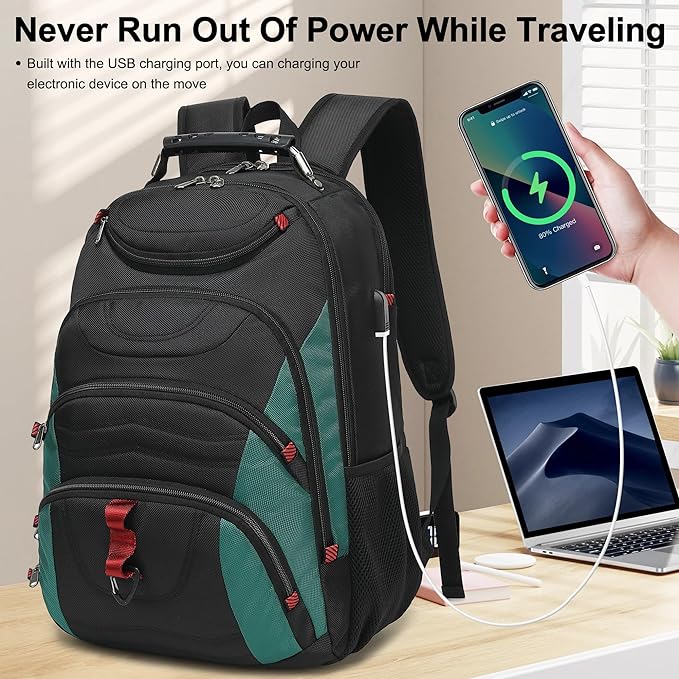 Boavan Laptop Backpack for men, 17.3 inch Laptop Bag with USB Port, Waterproof Travel Work Backpack Purse, Anti-Theft Teacher Nurse Doctor Casual Bookbags Office Business backpack，Black&Deep Juniper