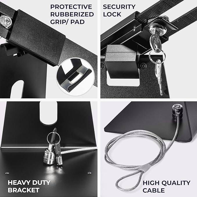 Volcora Anti-Theft Tablet Stand iPad Security Holder with Lock, Black 10-13 Inch Kiosk Stand Mount, Swivel, Adjustable, for iPad Pro, Air, POS Register, Retail Business, Checkout, Cashier