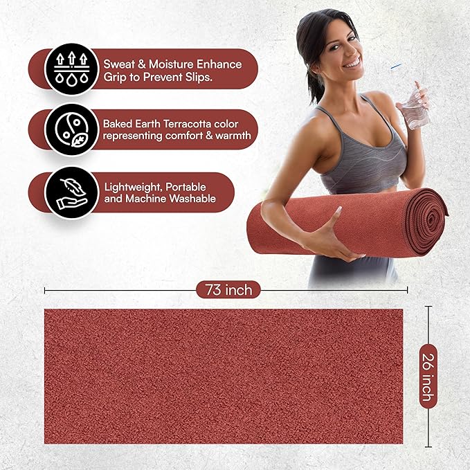 Yoga Mat Towel - Double Sided Microfiber Yoga Towel - Sweat Absorbent Non Slip Hot Yoga Towel - Lightweight, Quick Drying Pilates and Bikram Sweat Towel - 73''L x 26''W, Sedona