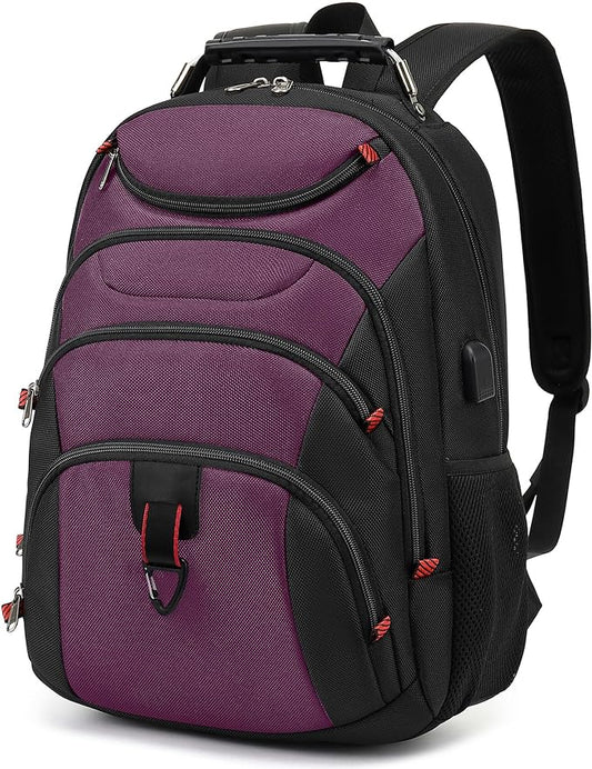 Boavan Laptop Backpack for men, 15.6 inch Laptop Bag with USB Port, Waterproof Travel Work Backpack Purse, Anti-Theft Teacher Nurse Doctor Casual Bookbags Office Business backpack，Purple Black