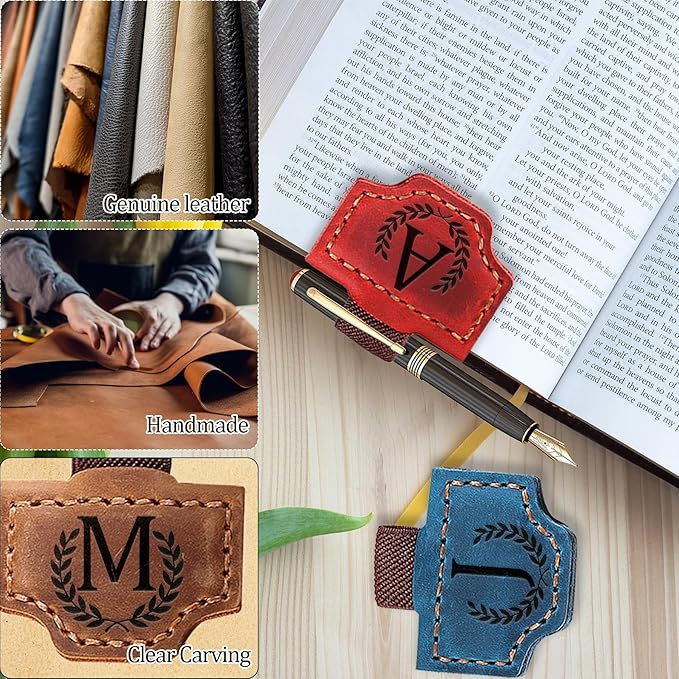 Personalized Bygone Mark Bookmark with Pen Holder, Leather Magnetic Bookmark 26 Letters Name Initial Bookmarks for Readers, Book Lover Gifts for Women Men Notebook Accessories (Pink, P)