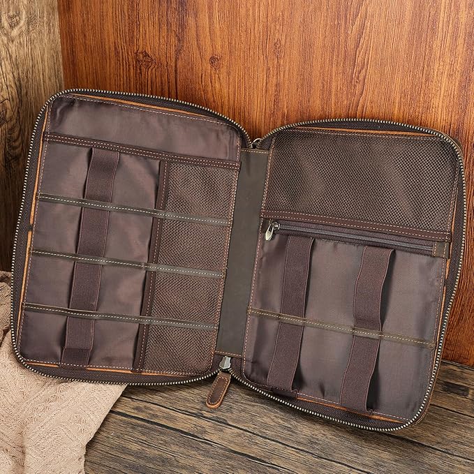 Polare Full Grain Leather Travel Cable Organizer Case Electronics Accessories Carry Bag with YKK Zippers Tech Storage Bag for Cables, Power Bank, USB, SD Card, Travel Essentials