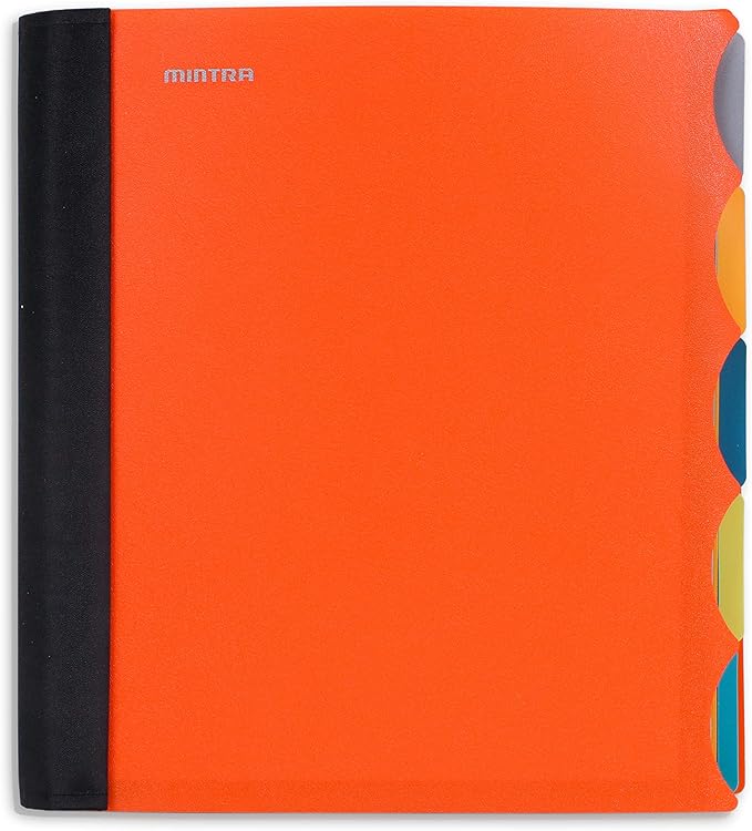 Mintra Office Durable PREMIUM Spiral Notebook, ((Orange, 5 Subject, 8.5in x 11in)), Fabric Covered Coils, No Snags, Removable Adjustable Pocket Dividers, Ruler, Organization, Customizable