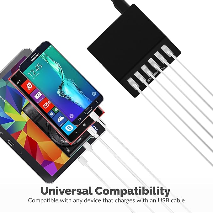 SABRENT Premium 60 Watt (12 Amp) 6 Port Aluminum Family Sized Desktop USB Rapid Charger.[UL Certified ] Smart USB Charger with Auto Detect Technology [Black] (AX-FLCH-B)