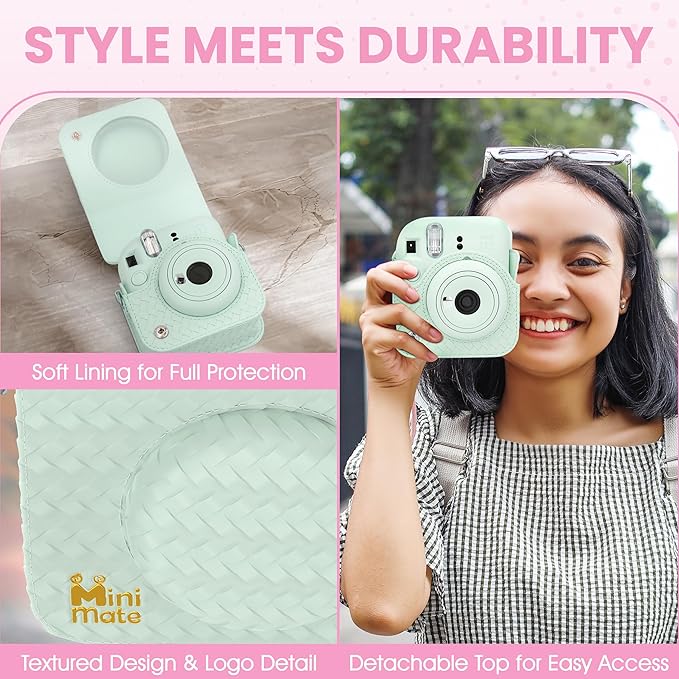 Fujifilm Instax Mini 12 Instant Camera Mint Green + Minimate Custom Designed Case + Fuji Instax Film 10 Sheets & Photo Album