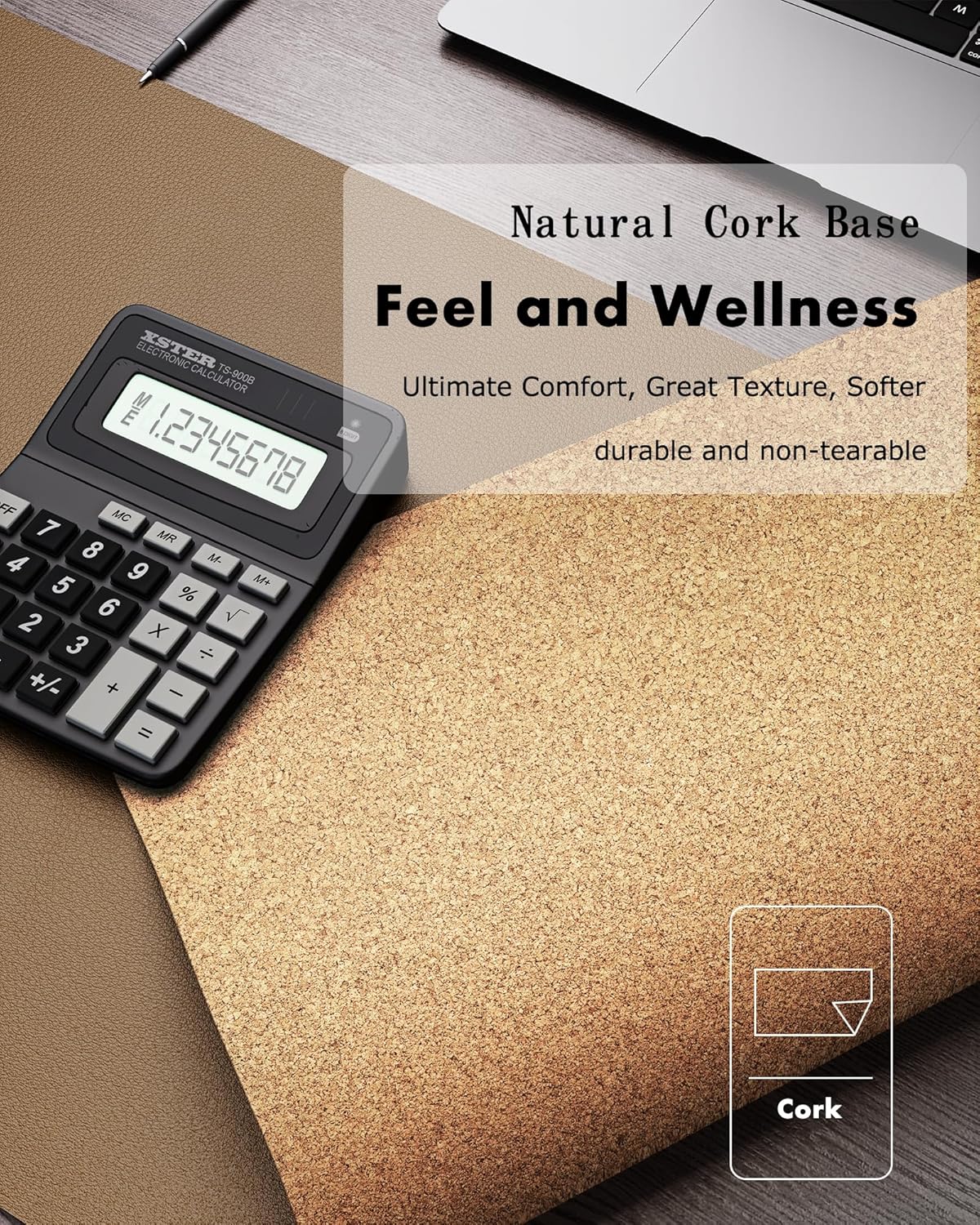 YSAGi Double-Sided Desk Pad, 31.5"x15.7"Leather Desk Mat, Eco Cork Desk Pad Protector,Large Mouse Pad,Waterproof Desk Blotter for Office/Home(Khaki)