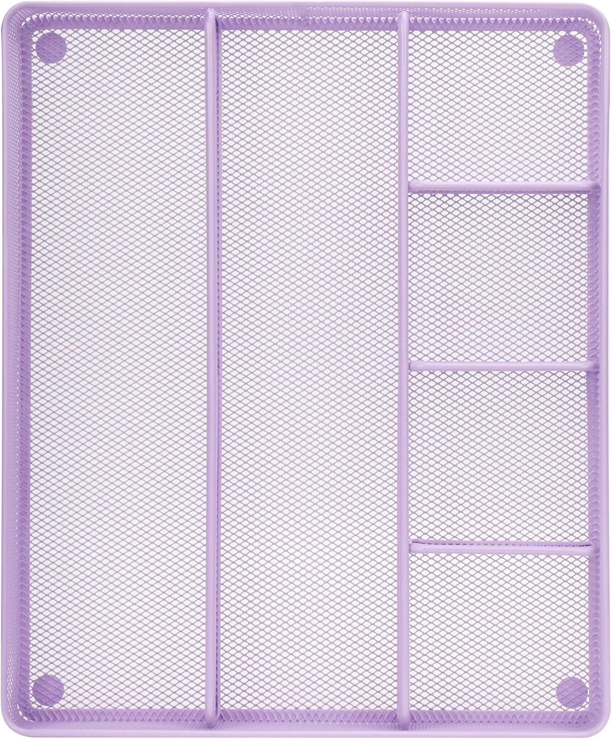 Annova Desk Top Organizer/Storage Tray - Metal Mesh with Dividers for Pens, Desktop Accessories, Bathroom, Kitchen, Makeup and Office Supplies (Large, Light Purple)