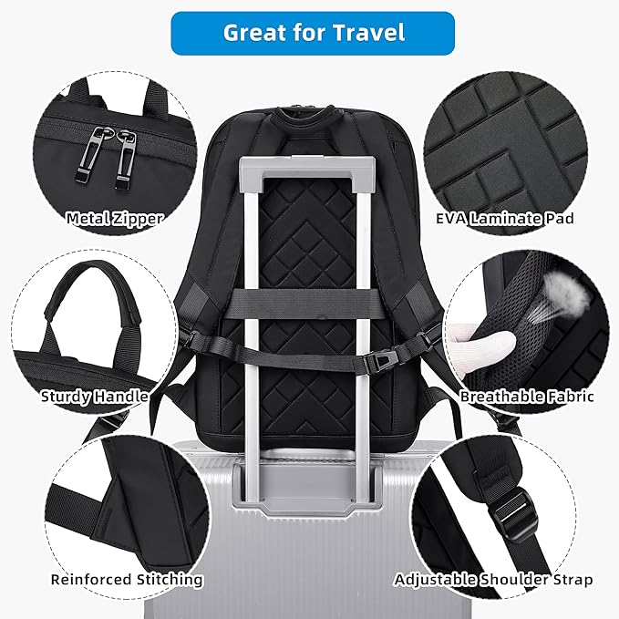 Caoroky knight Backpack Laptop Men 15.6 inch Slim Work Business Backpacks with USB Charging Port Mens Travel Bag Bookbag (Black, Medium)