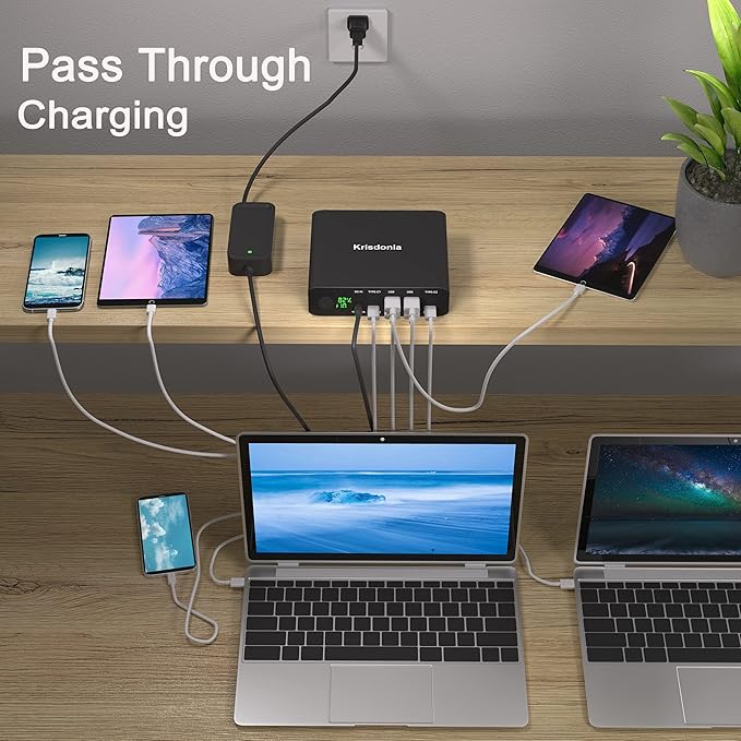 Krisdonia PD 100W Power Bank, 32000mAh Portable Laptop Charger [PD 3.0 100W & 65W Dual USB-C Ports + Quick Charge QC 3.0 Four Ports] for MacBook, Dell, HP, iPad, iPhone, Samsung, Switch and More